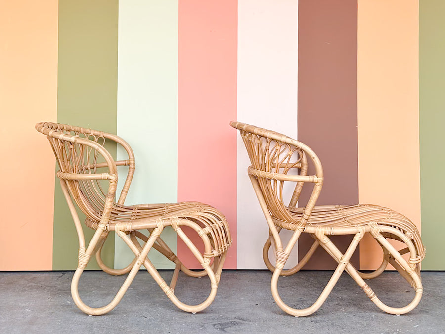 Pair of Coastal Chic Rattan Lounge Chairs