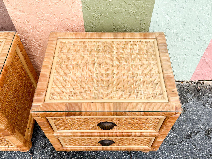 Pair of Rattan Wrapped Nightstands