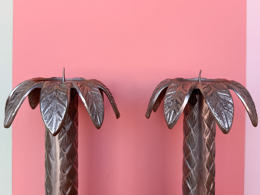 Pair of Palm Tree Candle Holders