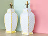 Pair of Faux Bamboo Woven Ceramic Lamps