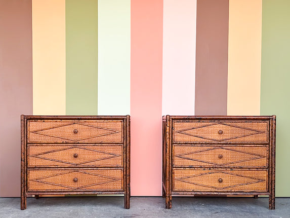 Pair of Tortoiseshell Bamboo Oversized Nightstands by Ralph Lauren