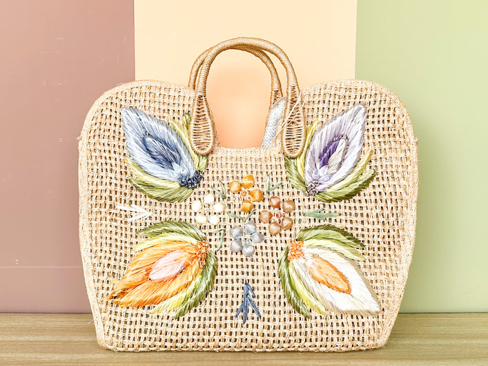 Woven Floral Beach Tote