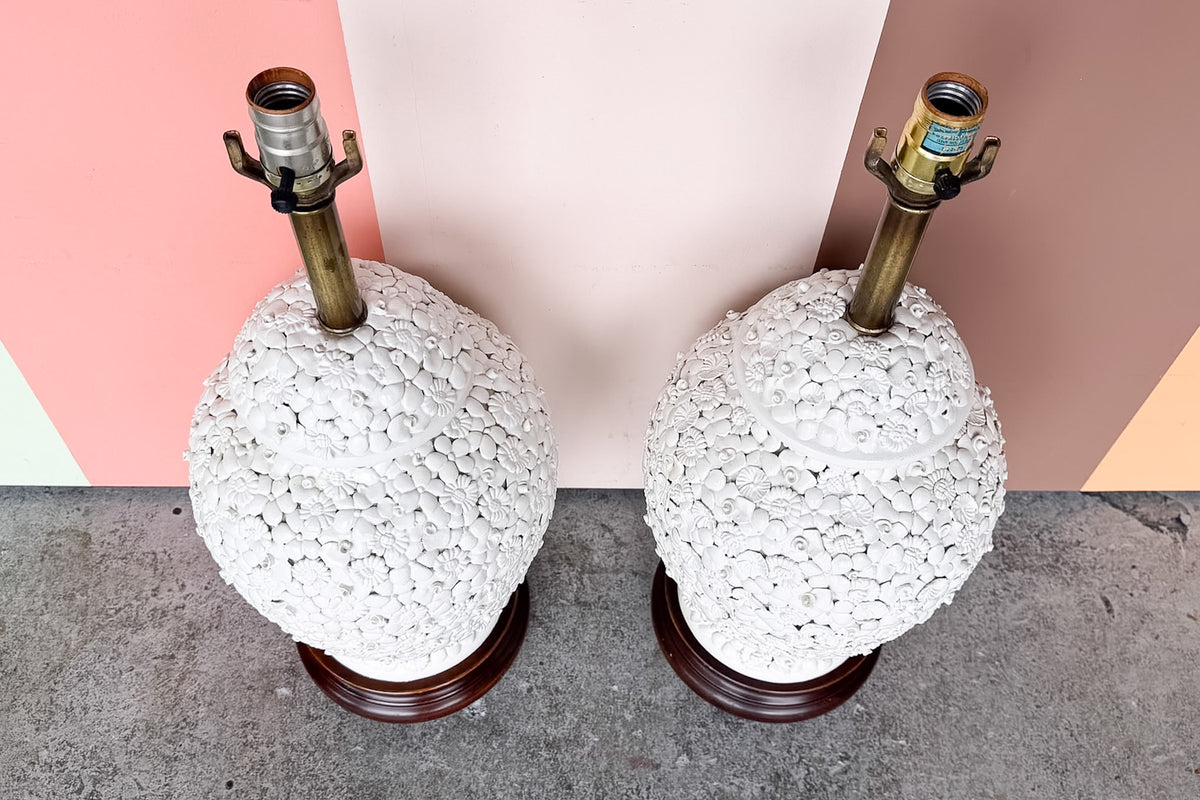 Pair of Blanc de Chine Flower Ginger Jar Lamps