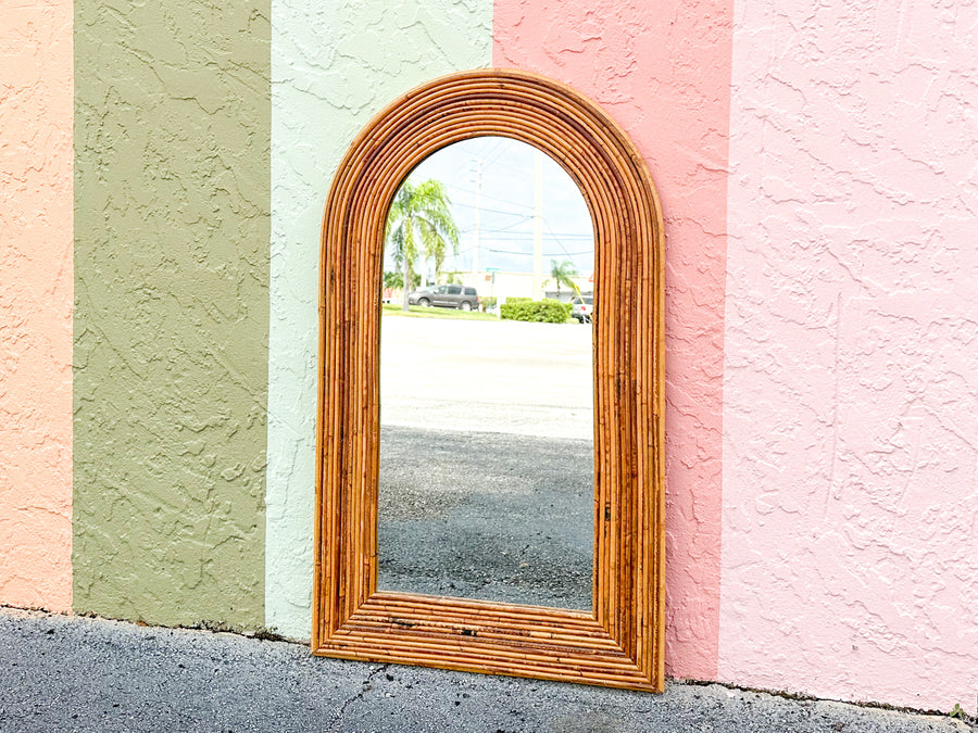 Pencil Reed Rattan Arch Mirror