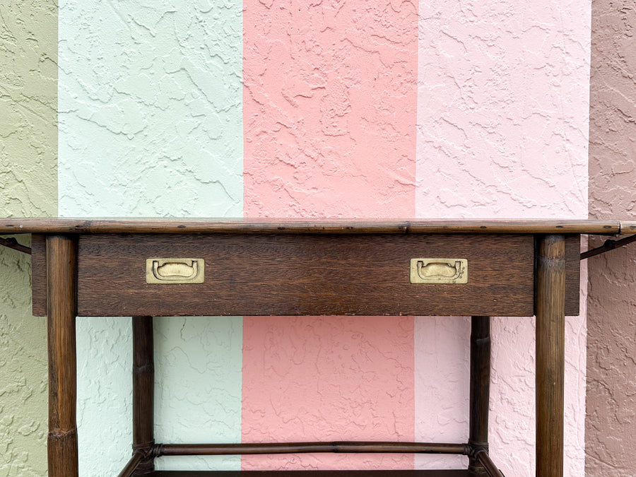 McGuire Rattan Flip Top Bar Cart