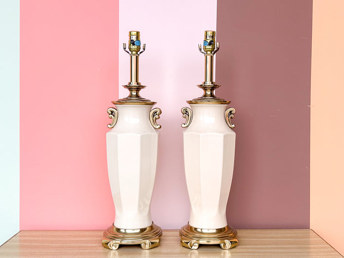 Pair of Cream and Gold Lamps