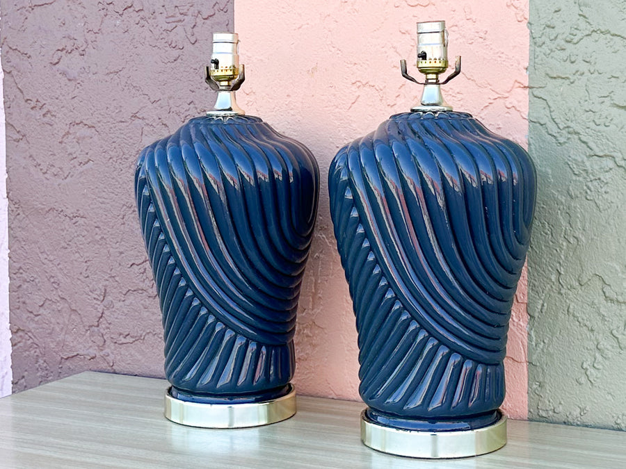 Pair of Navy Art Deco Lamps