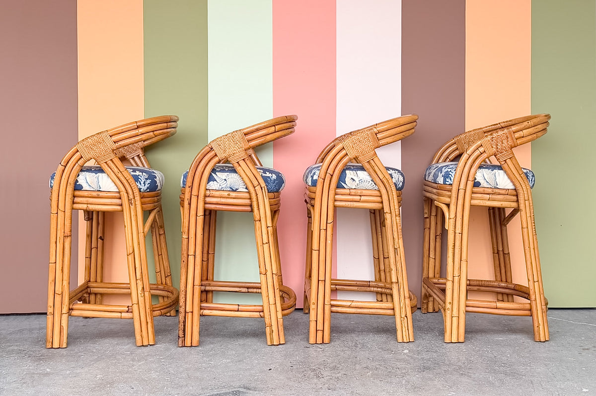 Set of Four Rattan Bar Stools