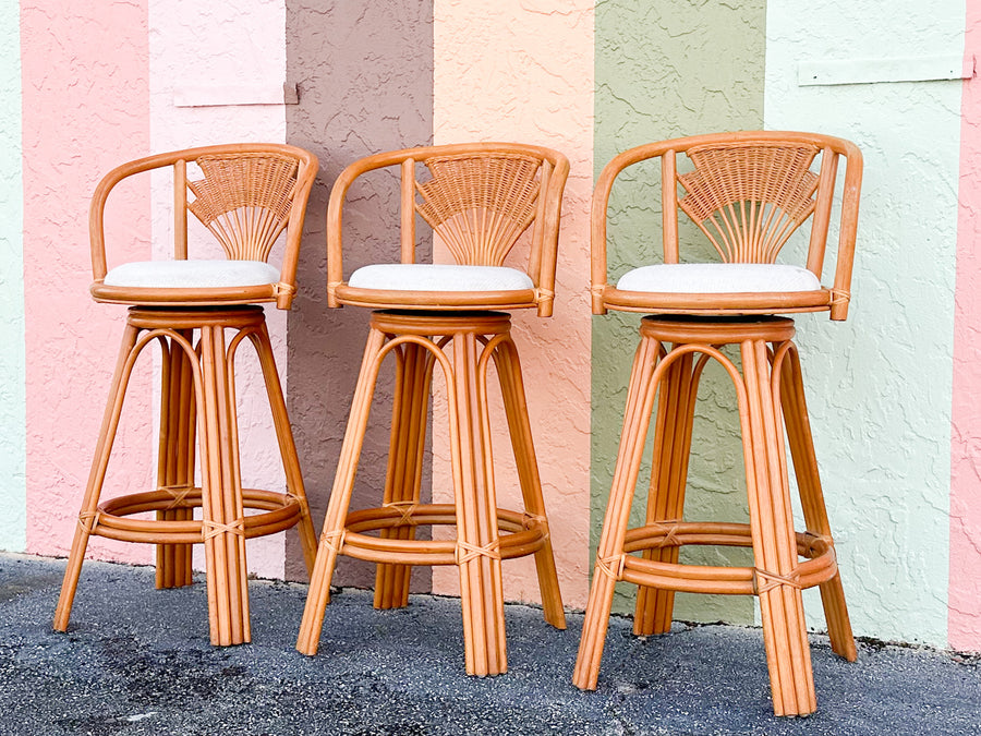 Set of Three Rattan Bar Stools