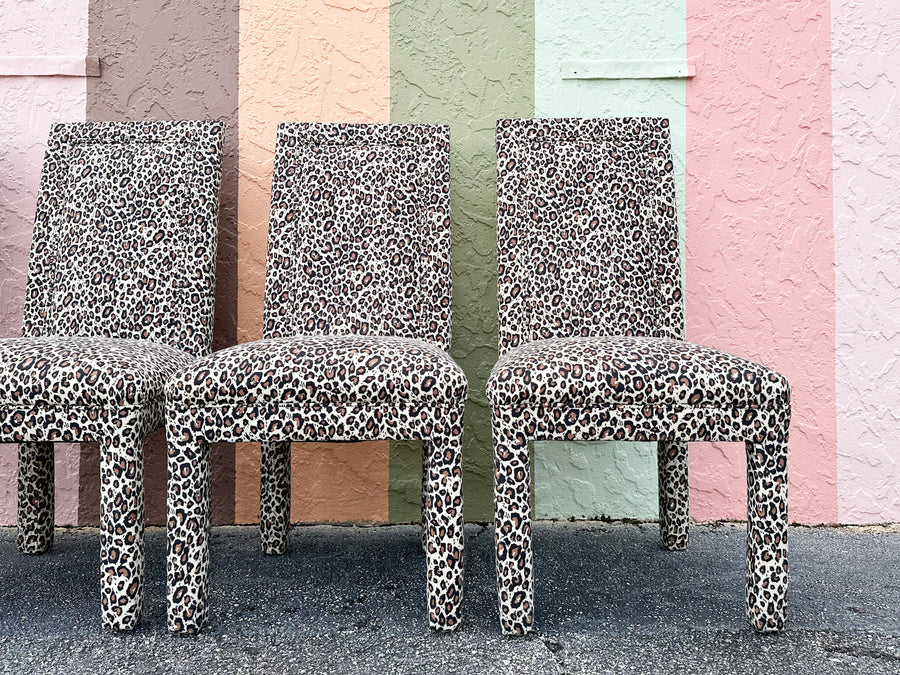 Set of Four Leopard Print Upholstered Side Chairs