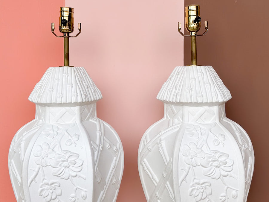Pair of Painted White Chinoiserie Lamps