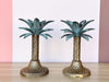 Trio of Brass Palm Tree Candlesticks