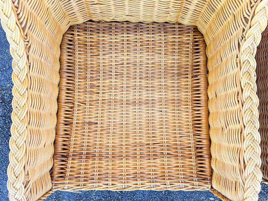 Pair of Braided Rattan Lounge Chairs