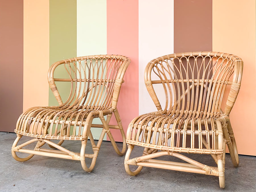 Pair of Coastal Chic Rattan Lounge Chairs