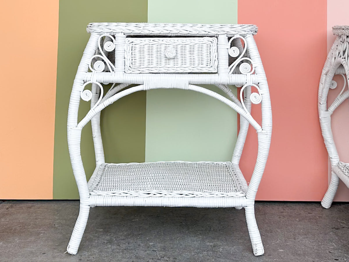 Pair of Fiddlehead Wicker Nightstands