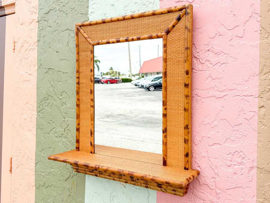 Tortoiseshell Bamboo Mirror with Shelf
