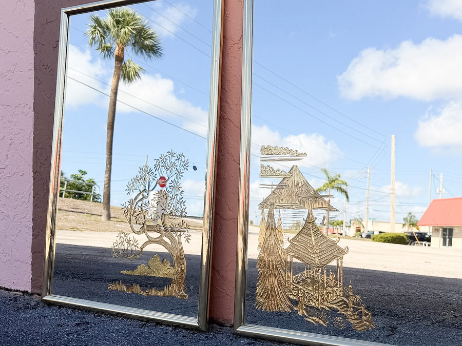 Pair of Chinoiserie Chic Mirrors