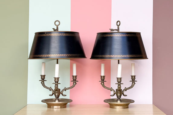 Pair of Brass Sea Serpent Lamps with Shades