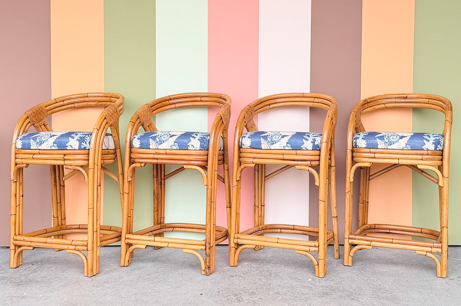 Set of Four Rattan Bar Stools
