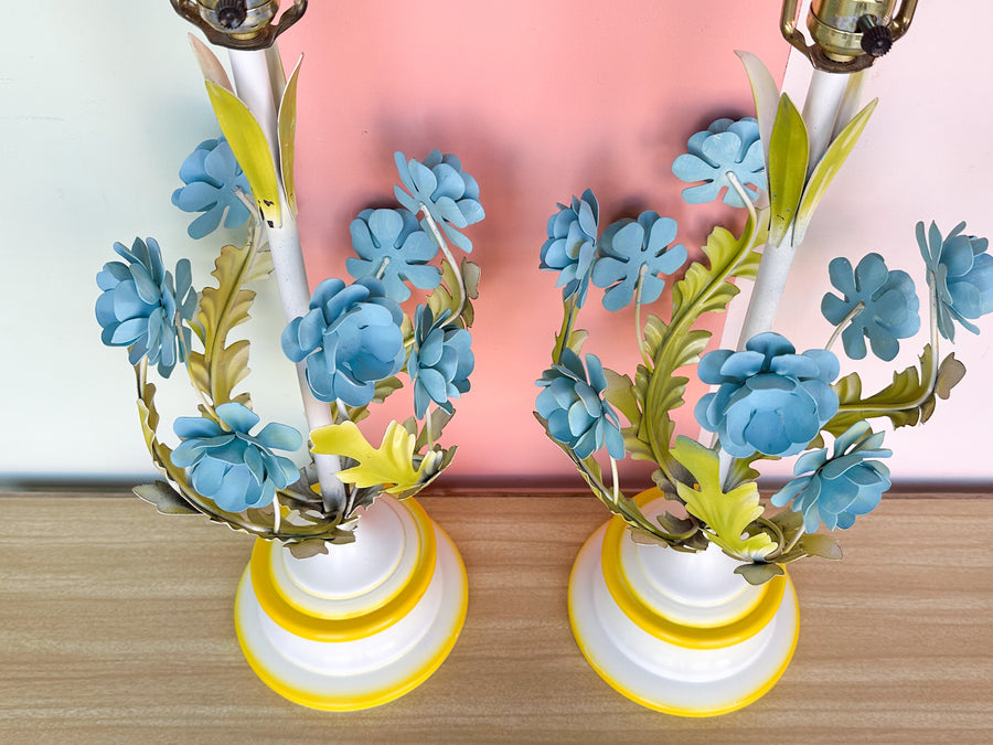 Pair of Sweet Floral Tole Lamps