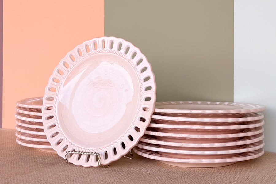 Set of Sixteen Peachy Pierced Salad Plates