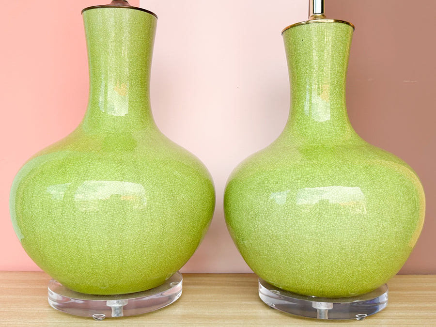 Pair of Key Lime Crackle Lamps