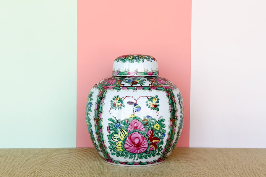Large Colorful Chinoiserie Temple Jar