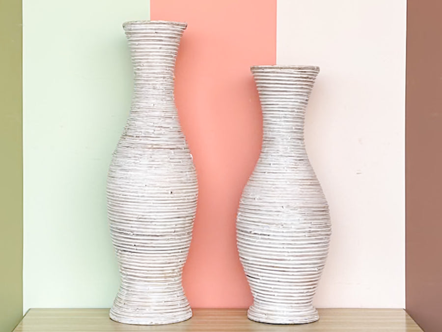 Pair of PIckled Pencil Reed Vases