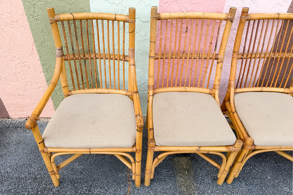 Set of Six Old Florida Rattan Dining Chairs