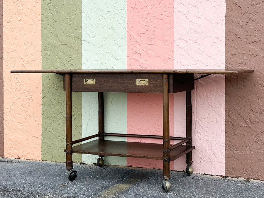McGuire Rattan Flip Top Bar Cart
