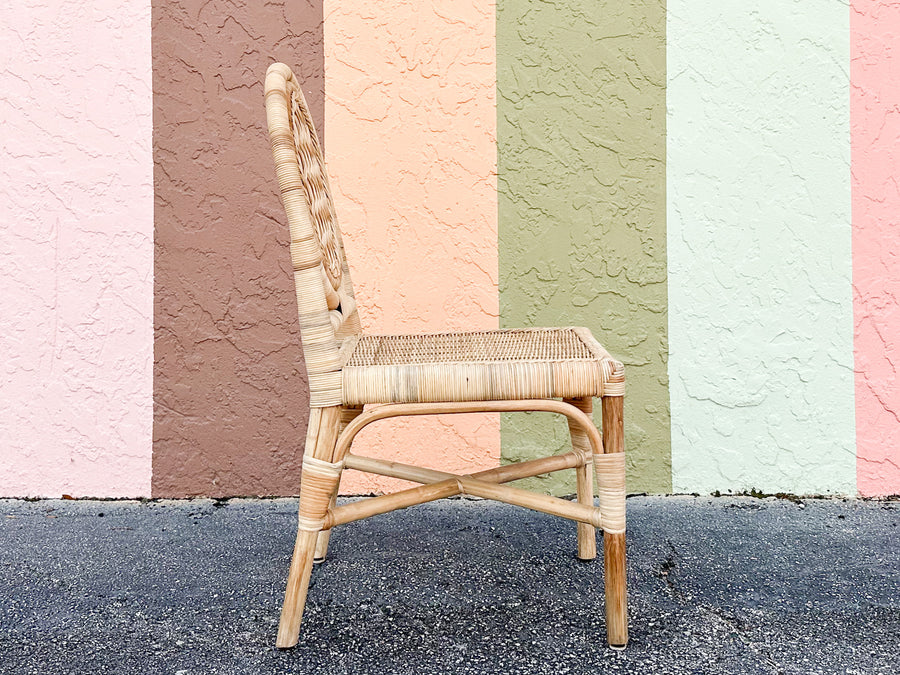 Set of Four Coastal Rattan Louis XVI Dining Chairs