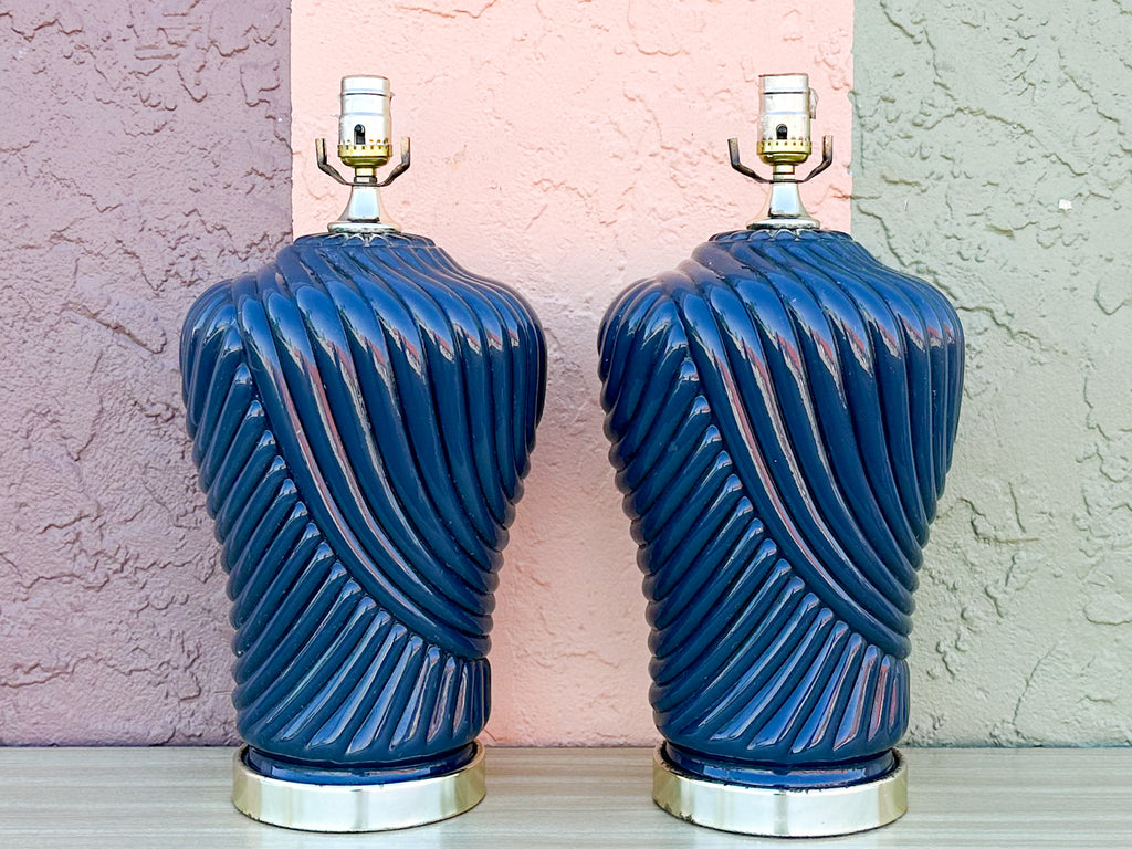 Pair of Navy Art Deco Lamps