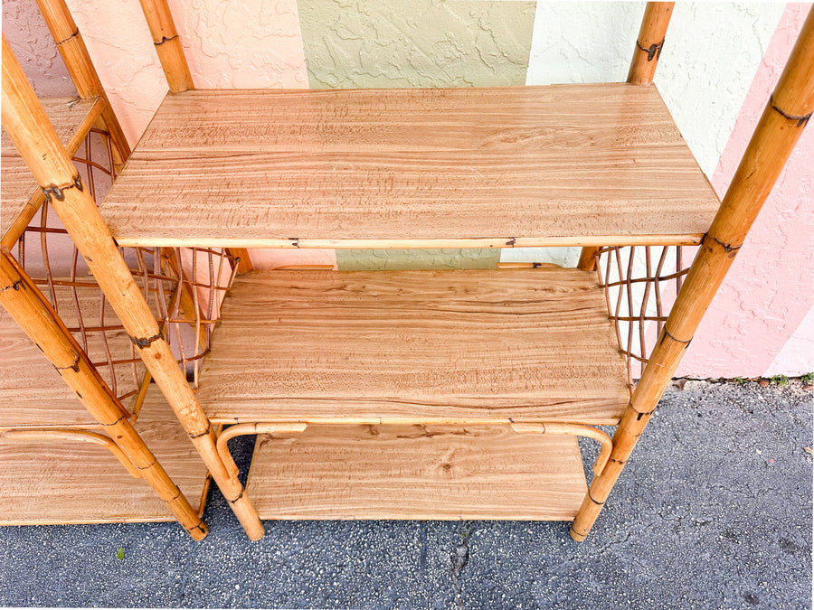 Pair of Old Florida Style Rattan Etageres