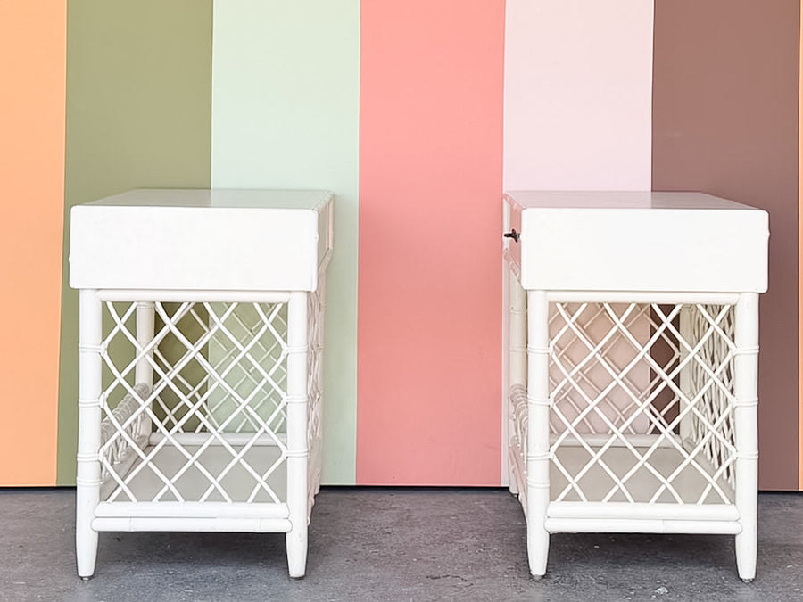 Pair of Lattice Rattan Nightstands