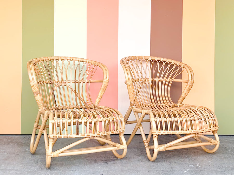Pair of Coastal Chic Rattan Lounge Chairs