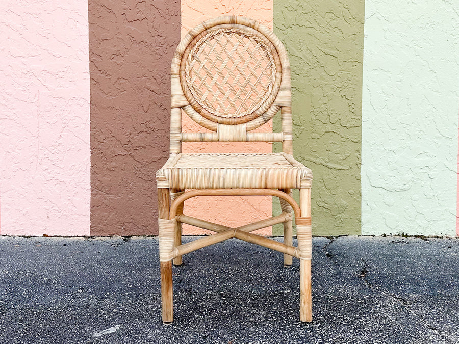 Set of Four Coastal Rattan Louis XVI Dining Chairs