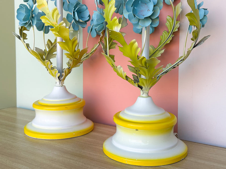 Pair of Sweet Floral Tole Lamps