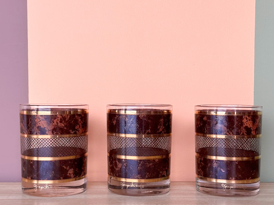 Set of Six Marble Tortoiseshell Glassware