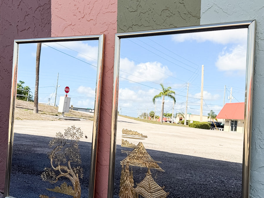 Pair of Chinoiserie Chic Mirrors