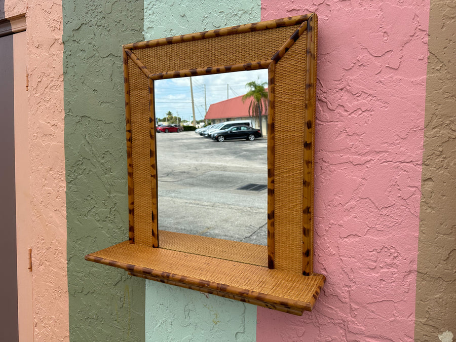 Tortoiseshell Bamboo Mirror with Shelf