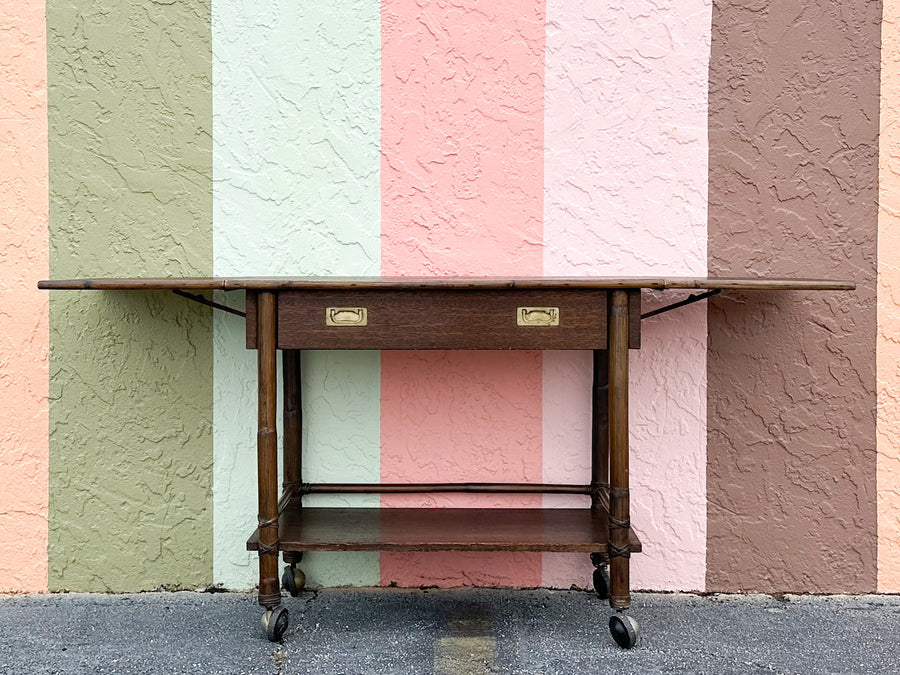 McGuire Rattan Flip Top Bar Cart