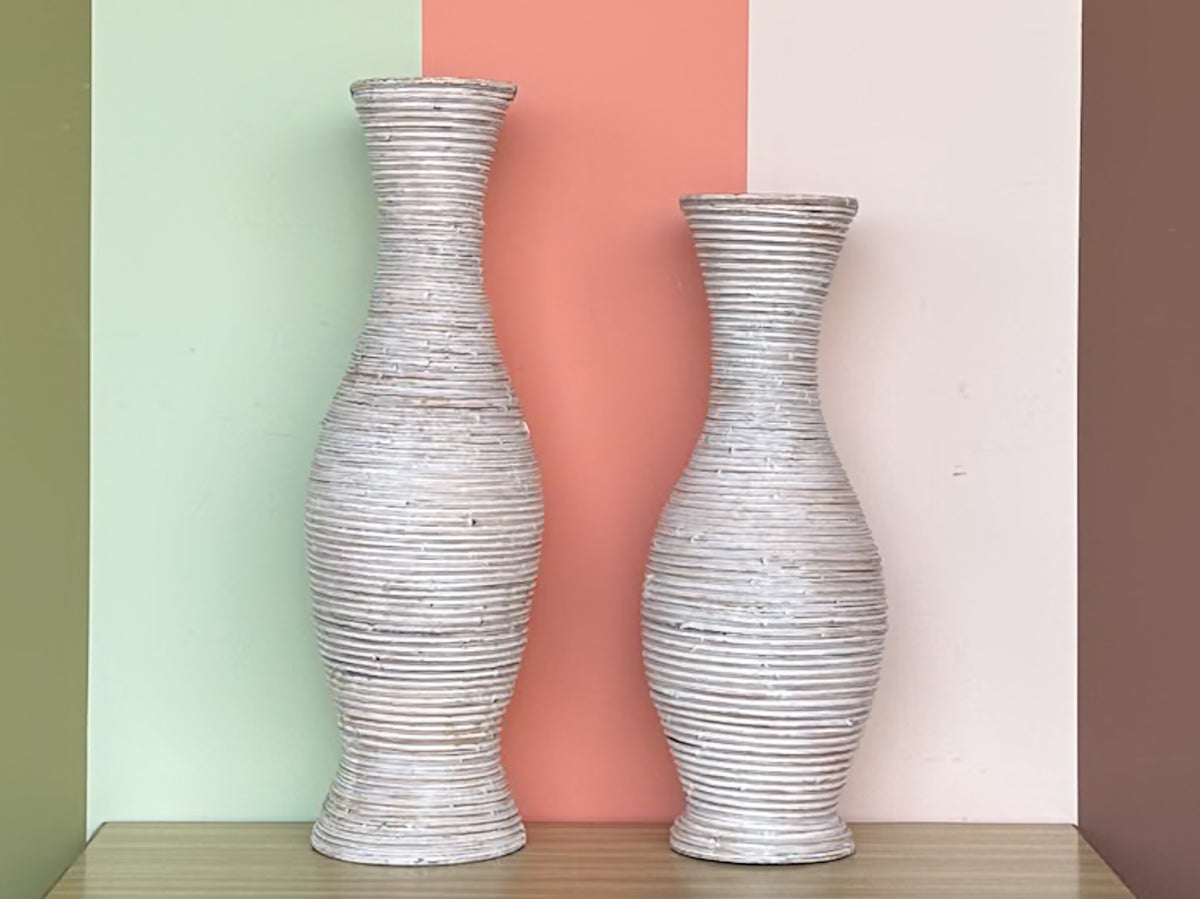 Pair of PIckled Pencil Reed Vases