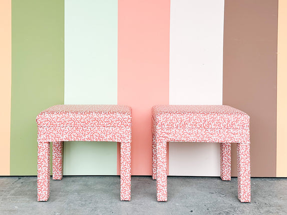 Set of Two Pretty Coral Stools