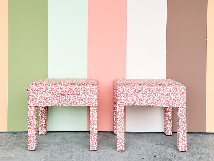 Set of Two Pretty Coral Stools