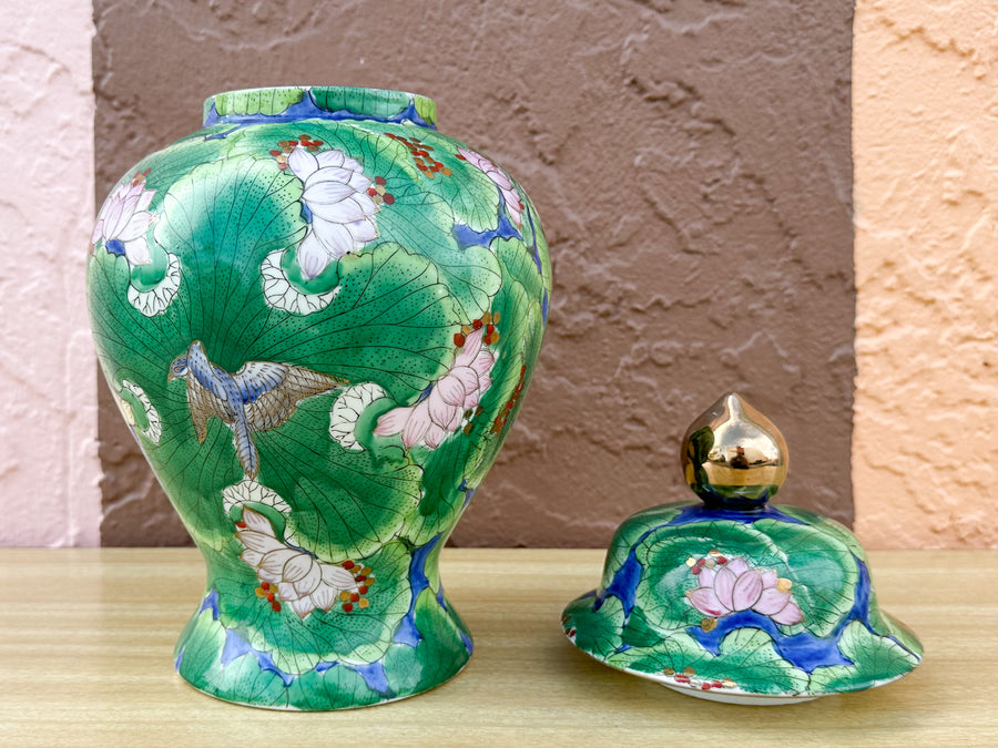 Gorg Green Lotus Flower Ginger Jar