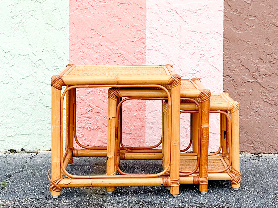 Set of Three Rattan Nesting Tables