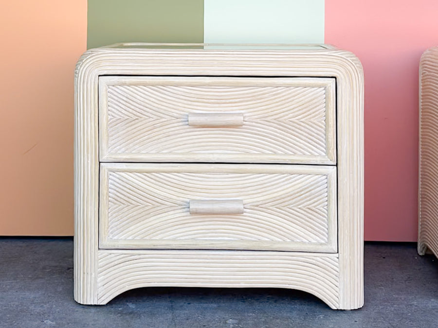 Pair of Pencil Reed Rattan Nightstands