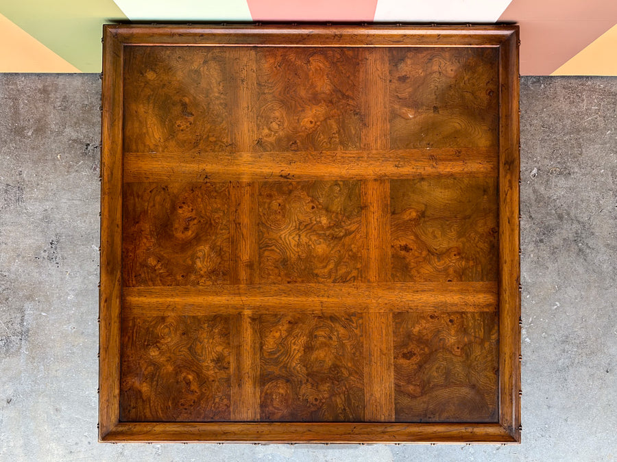Walnut and Burl Wood Faux Bamboo Coffee Table