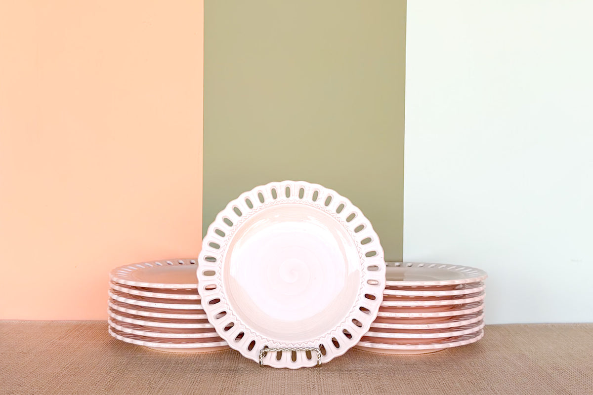 Set of Sixteen Peachy Pierced Salad Plates