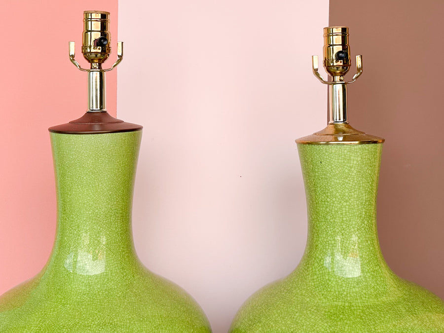 Pair of Key Lime Crackle Lamps